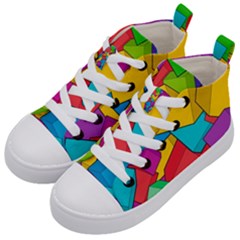 Abstract Cube Colorful  3d Square Pattern Kids  Mid-top Canvas Sneakers