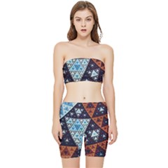 Fractal Triangle Geometric Abstract Pattern Stretch Shorts And Tube Top Set