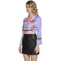 Owls Family Stripe Tree Long Sleeve Tie Back Satin Wrap Top View2