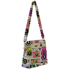 Retro Camera Pattern Graph Zipper Messenger Bag