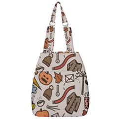 Halloween Doodle Autumn Pumpkin Center Zip Backpack