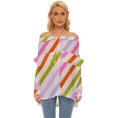 Lines Geometric Background Off Shoulder Chiffon Pocket Shirt