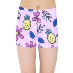 Flowers Petals Pineapples Fruit Kids  Sports Shorts by Maspions
