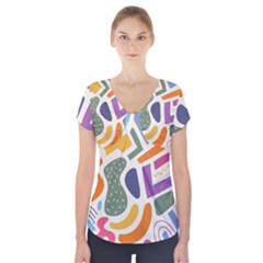Abstract Pattern Background Short Sleeve Front Detail Top by Maspions