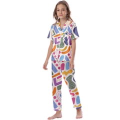 Abstract Pattern Background Kids  Satin Short Sleeve Pajamas Set by Maspions