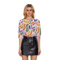 Abstract Pattern Background Mid Sleeve Drawstring Hem Top by Maspions