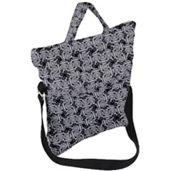 Ethnic Symbols Motif Black And White Pattern Fold Over Handle Tote Bag by dflcprintsclothing