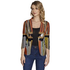 Book Nook Books Bookshelves Comfortable Cozy Literature Library Study Reading Reader Reading Nook Ro Women s One-button 3/4 Sleeve Short Jacket