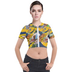 Astronaut Moon Monsters Spaceship Universe Space Cosmos Short Sleeve Cropped Jacket