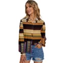Book Nook Books Bookshelves Comfortable Cozy Literature Library Study Reading Room Fiction Entertain Women s Long Sleeve Button Up Shirt View2