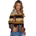 Book Nook Books Bookshelves Comfortable Cozy Literature Library Study Reading Room Fiction Entertain Women s Long Sleeve Button Up Shirt View3
