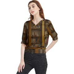 Books Book Shelf Shelves Knowledge Book Cover Gothic Old Ornate Library Quarter Sleeve Blouse
