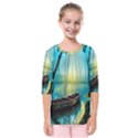 Swamp Bayou Rowboat Sunset Landscape Lake Water Moss Trees Logs Nature Scene Boat Twilight Quiet Kids  Quarter Sleeve Raglan T-Shirt View1