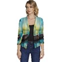 Swamp Bayou Rowboat Sunset Landscape Lake Water Moss Trees Logs Nature Scene Boat Twilight Quiet Women s Casual 3/4 Sleeve Spring Jacket View1