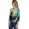 Swamp Bayou Rowboat Sunset Landscape Lake Water Moss Trees Logs Nature Scene Boat Twilight Quiet Women s Casual 3/4 Sleeve Spring Jacket View2