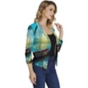 Swamp Bayou Rowboat Sunset Landscape Lake Water Moss Trees Logs Nature Scene Boat Twilight Quiet Women s Casual 3/4 Sleeve Spring Jacket View3