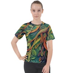 Outdoors Night Setting Scene Forest Woods Light Moonlight Nature Wilderness Leaves Branches Abstract Women s Sport Raglan T-shirt