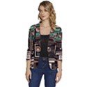 Retro Electronics Old Antiques Texture Wallpaper Vintage Cassette Tapes Retrospective Women s One-Button 3/4 Sleeve Short Jacket View1