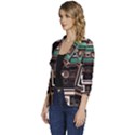 Retro Electronics Old Antiques Texture Wallpaper Vintage Cassette Tapes Retrospective Women s One-Button 3/4 Sleeve Short Jacket View2