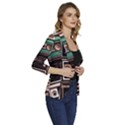 Retro Electronics Old Antiques Texture Wallpaper Vintage Cassette Tapes Retrospective Women s One-Button 3/4 Sleeve Short Jacket View3