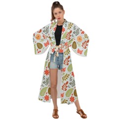 Background Pattern Flowers Design Leaves Autumn Daisy Fall Maxi Kimono by Maspions