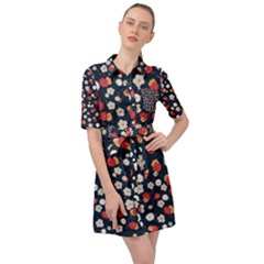 Flowers Pattern Floral Antique Floral Nature Flower Graphic Belted Shirt Dress by Maspions