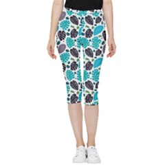 Leaves Monstera Pattern Nature Blue Purple Mauve Flora Inside Out Lightweight Velour Capri Leggings 