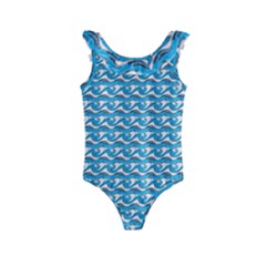 Blue Wave Sea Ocean Pattern Background Beach Nature Water Kids  Frill Swimsuit