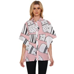 Cute Cats Cartoon Seamless-pattern Women s Batwing Button Up Shirt