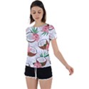 Seamless Pattern Coconut Piece Palm Leaves With Pink Hibiscus Back Circle Cutout Sports T-Shirt View1
