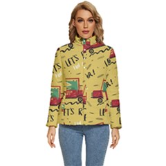 Childish Seamless Pattern With Dino Driver Women s Puffer Bubble Jacket Coat