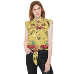 Childish Seamless Pattern With Dino Driver Frill Detail Shirt