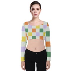 Board Pictures Chess Background Velvet Long Sleeve Crop Top by Maspions