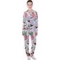 Seamless Pattern Coconut Piece Palm Leaves With Pink Hibiscus Casual Jacket and Pants Set View1
