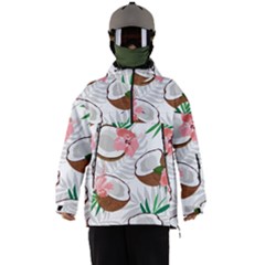Seamless Pattern Coconut Piece Palm Leaves With Pink Hibiscus Men s Ski And Snowboard Waterproof Breathable Jacket
