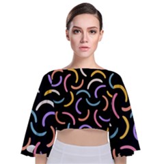 Abstract Pattern Wallpaper Tie Back Butterfly Sleeve Chiffon Top by Maspions
