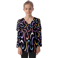 Abstract Pattern Wallpaper Kids  V Neck Casual Top