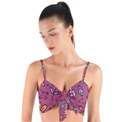 Flowers Petals Leaves Foliage Woven Tie Front Bralet by Maspions