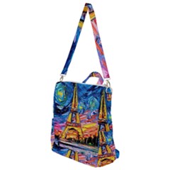 Eiffel Tower Starry Night Print Van Gogh Crossbody Backpack