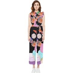 Girl Bed Space Planets Spaceship Rocket Astronaut Galaxy Universe Cosmos Woman Dream Imagination Bed Women s Frill Top Chiffon Jumpsuit