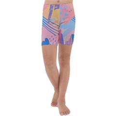 Abstract Lines Dots Pattern Purple Pink Blue Kids  Lightweight Velour Capri Yoga Leggings