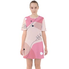 Pink Pattern Line Art Texture Minimalist Design Sixties Short Sleeve Mini Dress by Maspions