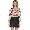 Boho Bohemian Style Design Minimalist Aesthetic Pattern Art Shapes Lines Long Sleeve Tie Back Satin Wrap Top View1