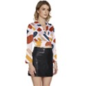 Boho Bohemian Style Design Minimalist Aesthetic Pattern Art Shapes Lines Long Sleeve Tie Back Satin Wrap Top View3