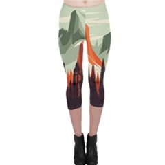 Mountain Travel Canyon Nature Tree Wood Capri Leggings 