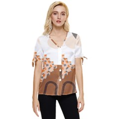 Bohemian Digital Minimalist Boho Style Geometric Abstract Art Bow Sleeve Button Up Top