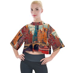 London England Bridge Europe Buildings Architecture Vintage Retro Town City Mock Neck T-shirt
