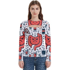 Health Gut Health Intestines Colon Body Liver Human Lung Junk Food Pizza Women s Cut Out Long Sleeve T-shirt