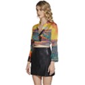 Pretty Art Nice Long Sleeve Tie Back Satin Wrap Top View2