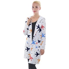 Airplane Pattern Plane Aircraft Fabric Style Simple Seamless Hooded Pocket Cardigan